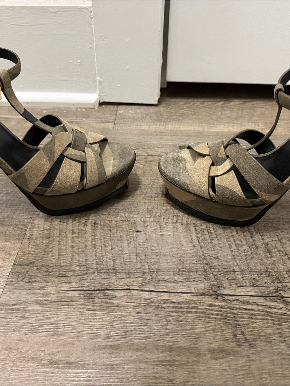 SOLD — YSL Olive Green Camouflage Suede Tribute Platform Sandals - Picture 8 of 8
